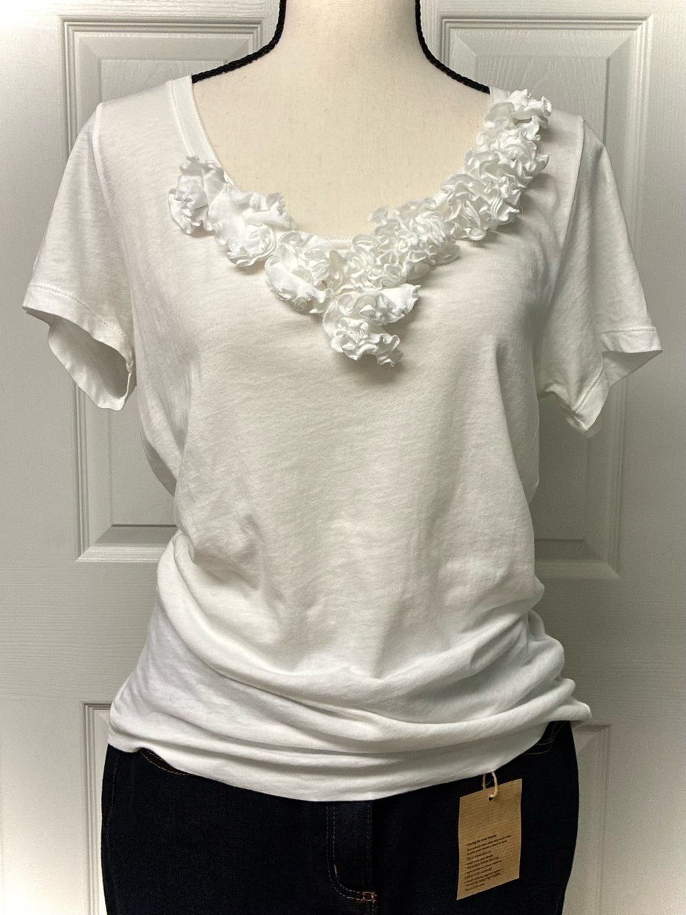 J. Crew Tissue Cotton Tee, Oversized, Scoop Neck, Rosettes, EUC. White, Size Med